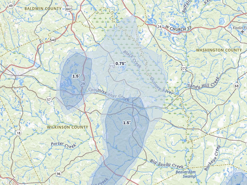 NEXRAD radar-signature map of the hail storm over Toomsboro, GA on Jun 29, 2026