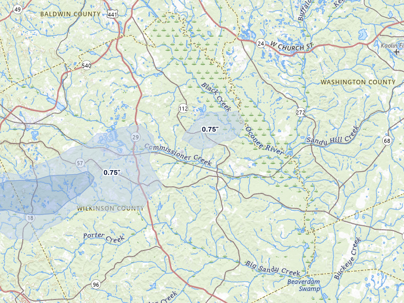 NEXRAD radar-signature map of the hail storm over Toomsboro, GA on Jul 9, 2026