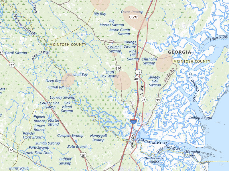 Radar-estimated hail-size map of the storm over Townsend, GA