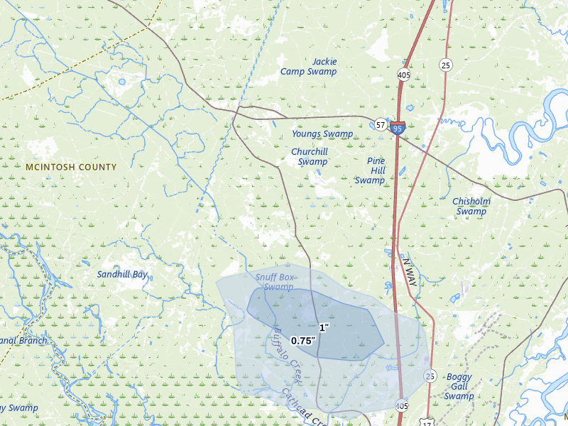 NEXRAD radar-signature map of the hail storm over Townsend, GA on Jun 27, 2026