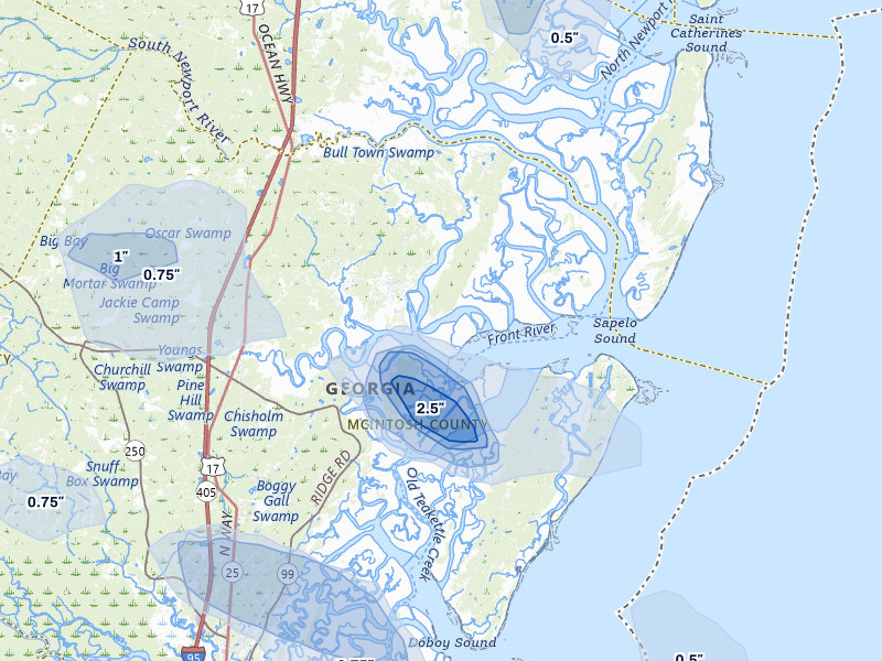 NEXRAD radar-signature map of the hail storm over Townsend, GA on Aug 10, 2026