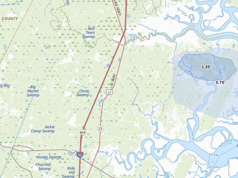 NEXRAD radar-signature map of the hail storm over Townsend, GA on Aug 24, 2026