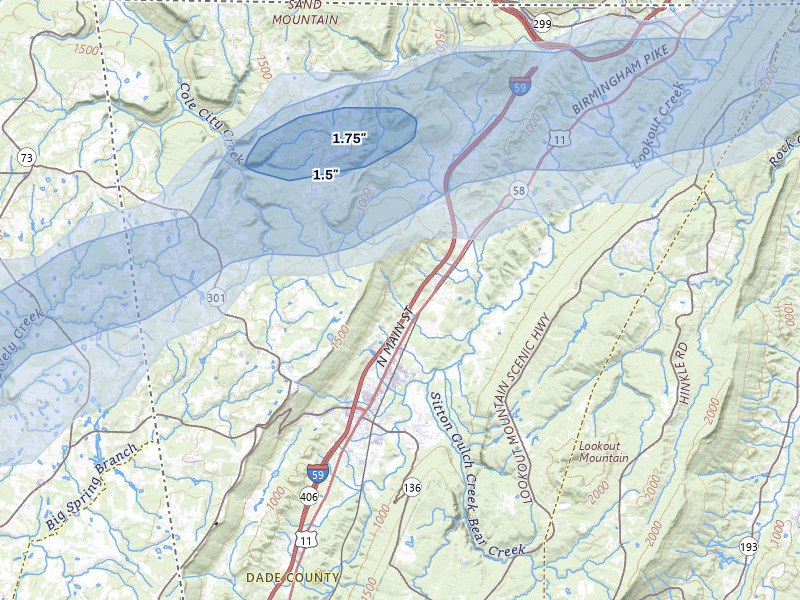 NEXRAD radar-signature map of the hail over Trenton, GA
