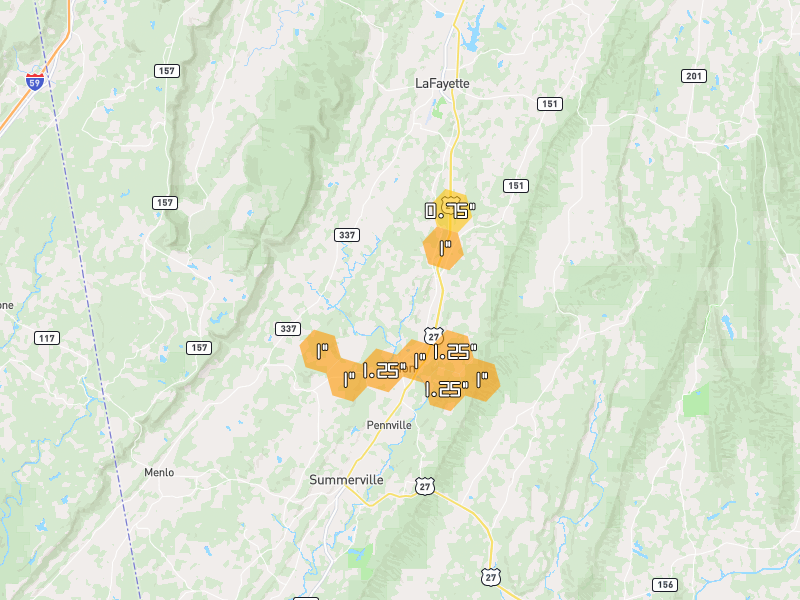 Hail map of Trion, GA on Jul 5, 2026, hail up to 1.25"