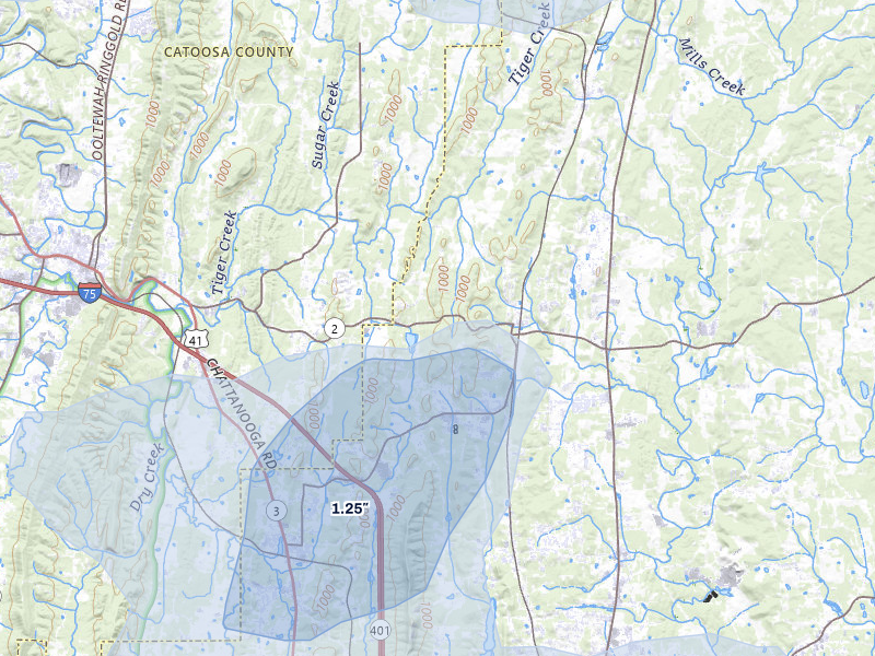NEXRAD radar-signature map of the hail storm over Tunnel Hill, GA on Jul 3, 2026