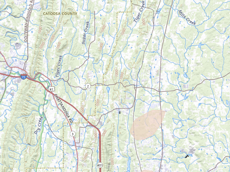 Radar-estimated hail-size map of the storm over Tunnel Hill, GA on Aug 7, 2026