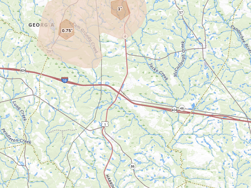 Radar-estimated hail-size map of the storm over Twin City, GA on May 17, 2026