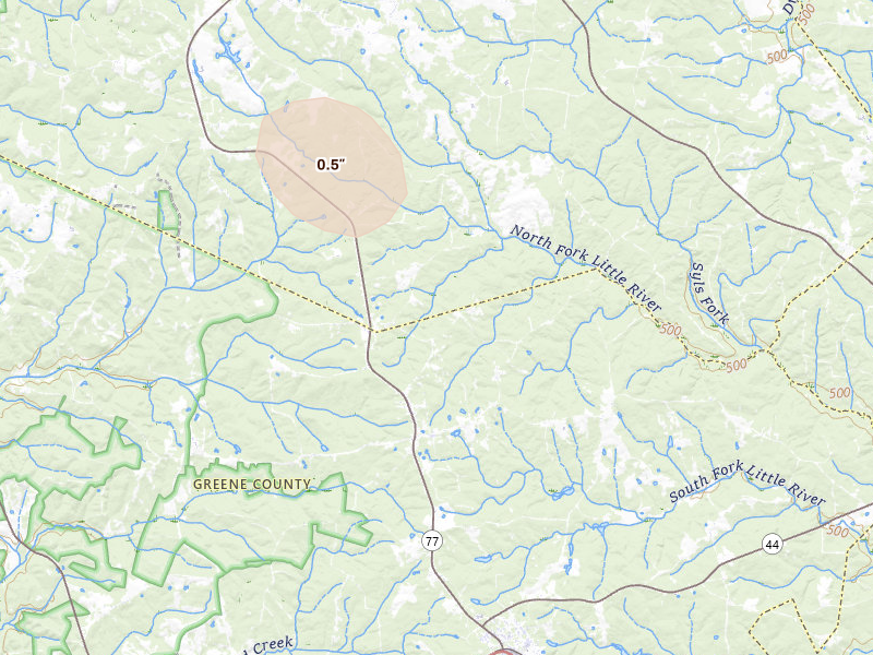 Radar-estimated hail-size map of the storm over Union Point, GA
