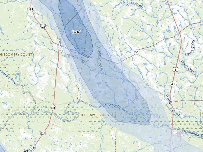 NEXRAD radar-signature map of the hail storm over Uvalda, GA on May 17, 2026