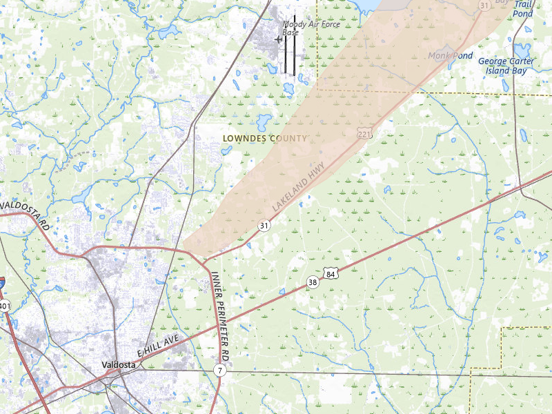 Radar-estimated hail-size map of the storm over Valdosta, GA on Mar 15, 2026