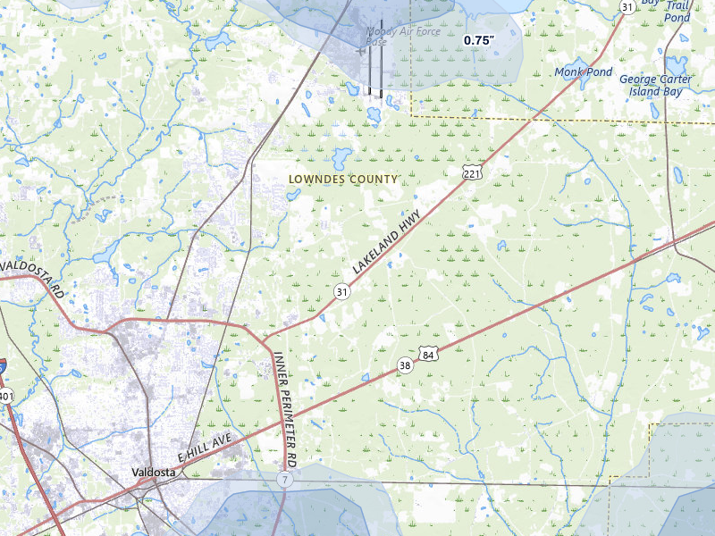 NEXRAD radar-signature map of the hail storm over Valdosta, GA on May 17, 2026
