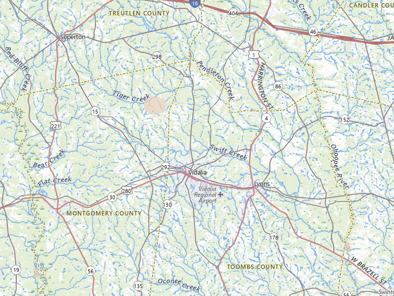 Radar-estimated hail-size map of the storm over Vidalia, GA on Jul 5, 2026