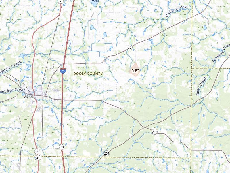 Radar-estimated hail-size map of the storm over Vienna, GA on May 25, 2026