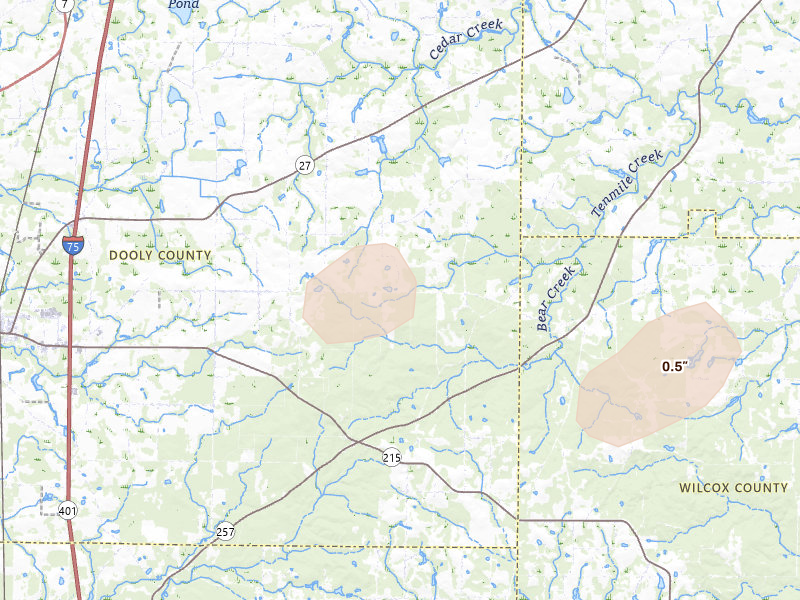 Radar-estimated hail-size map of the storm over Vienna, GA on Aug 11, 2026