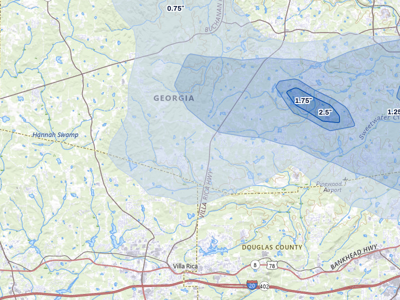 NEXRAD radar-signature map of the hail over Villa Rica, GA