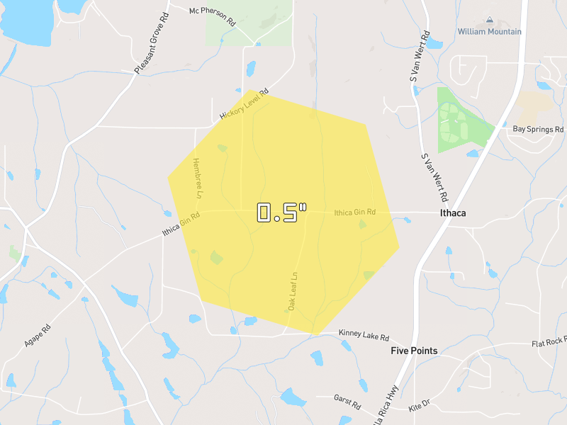 Hail map of Villa Rica, GA on Jul 2, 2026, hail up to 0.5"