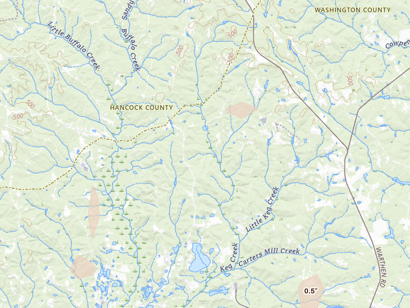 Radar-estimated hail-size map of the storm over Warthen, GA on Aug 21, 2026