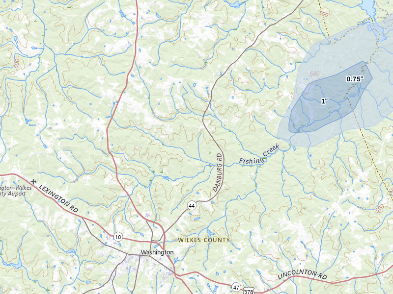 NEXRAD radar-signature map of the hail storm over Washington, GA on Jul 12, 2026