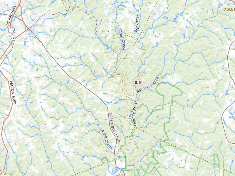 Radar-estimated hail-size map of the storm over Watkinsville, GA on Jun 27, 2026