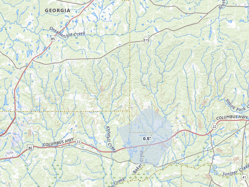 NEXRAD radar-signature map of the hail storm over Waverly Hall, GA on May 6, 2026