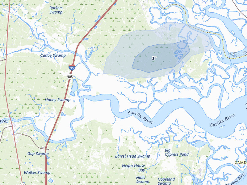 NEXRAD radar-signature map of the hail storm over Waverly, GA on Jul 11, 2026