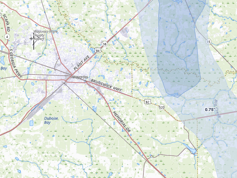 NEXRAD radar-signature map of the hail storm over Waycross, GA on May 17, 2026