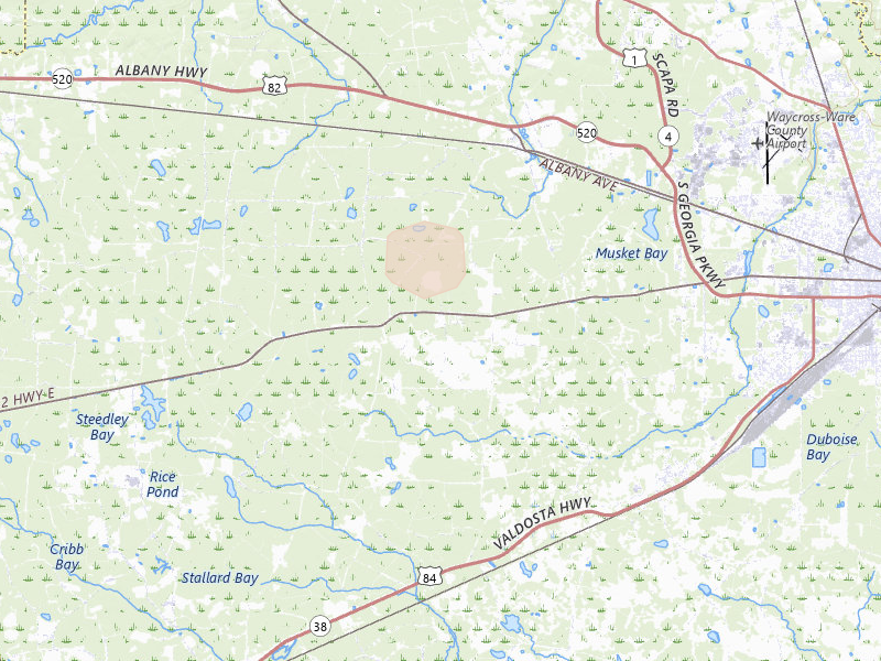 Radar-estimated hail-size map of the storm over Waycross, GA on Aug 13, 2026