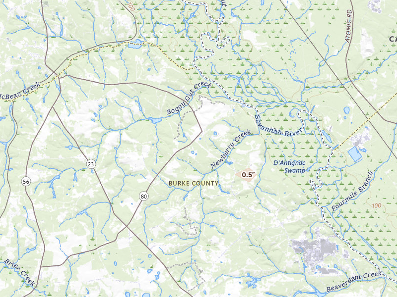 Radar-estimated hail-size map of the storm over Waynesboro, GA on Jul 5, 2026