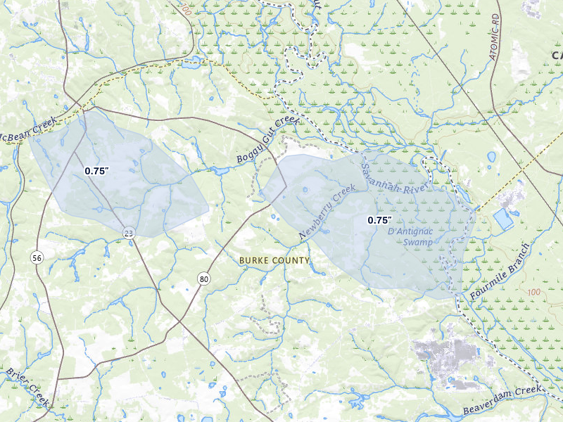 NEXRAD radar-signature map of the hail storm over Waynesboro, GA on Jul 12, 2026