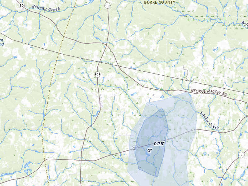 NEXRAD radar-signature map of the hail storm over Waynesboro, GA on Aug 1, 2026