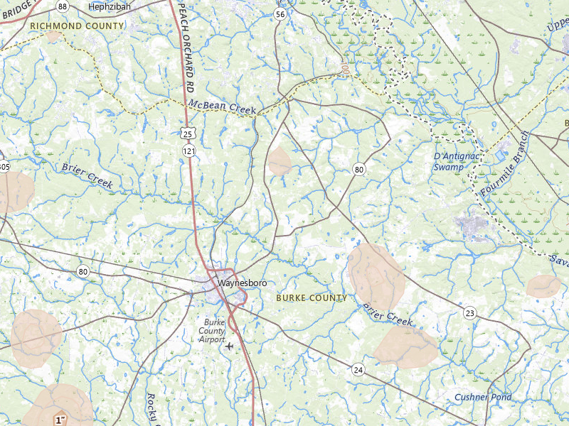 Radar-estimated hail-size map of the storm over Waynesboro, GA on Aug 21, 2026