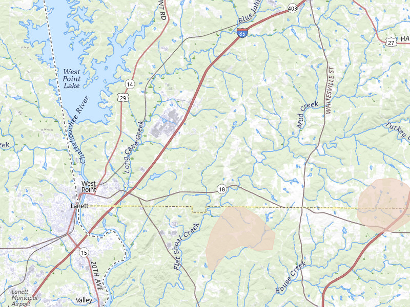 Radar-estimated hail-size map of the storm over West Point, GA on Aug 14, 2026