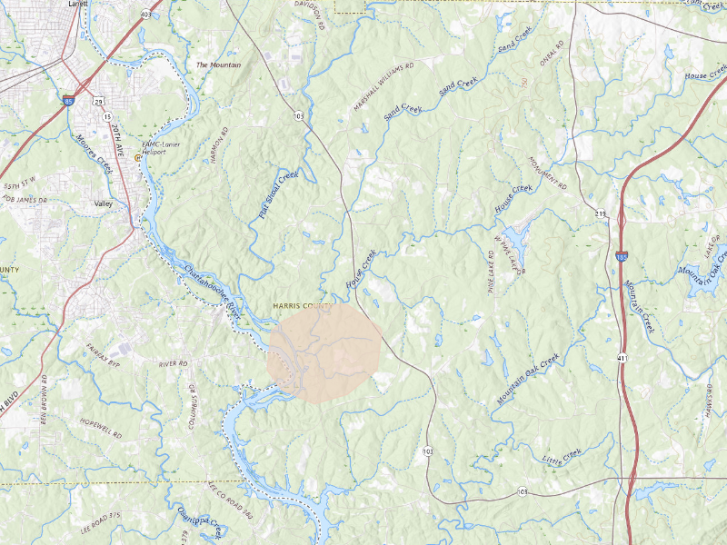 Radar-estimated hail-size map of the storm over West Point, GA