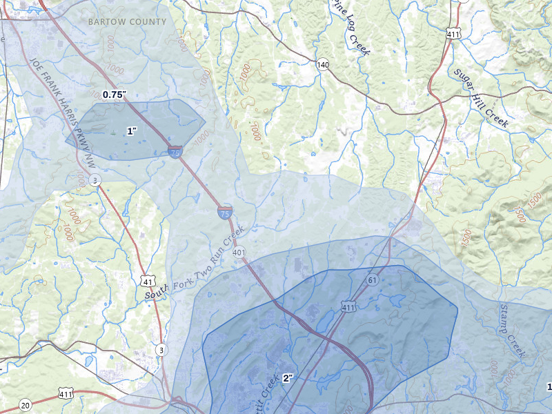 NEXRAD radar-signature map of the hail over White, GA