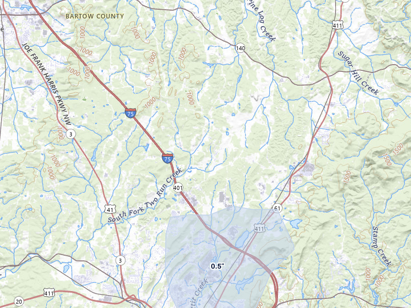 NEXRAD radar-signature map of the hail over White, GA