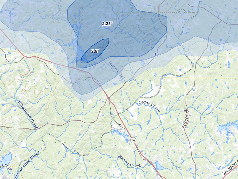 NEXRAD radar-signature map of the hail over Whitesburg, GA