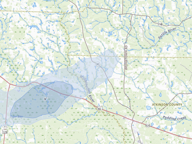 NEXRAD radar-signature map of the hail storm over Willacoochee, GA on Jul 6, 2026