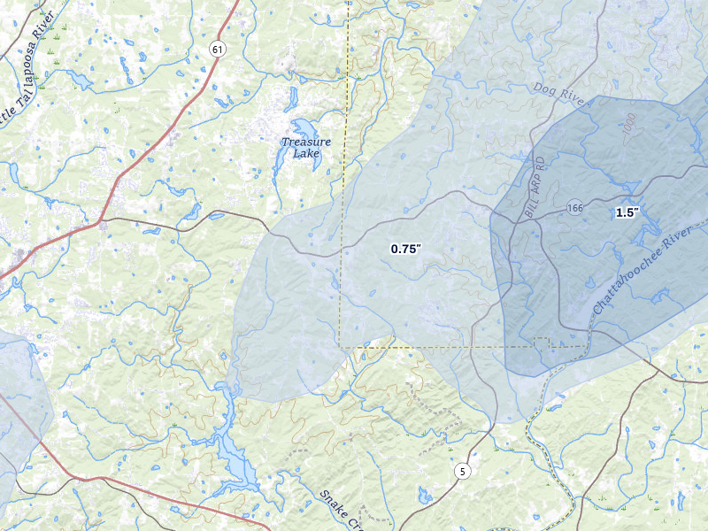 NEXRAD radar-signature map of the hail over Winston, GA
