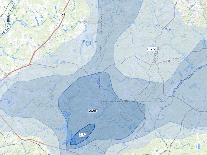 NEXRAD radar-signature map of the hail storm over Winston, GA on Jul 5, 2026
