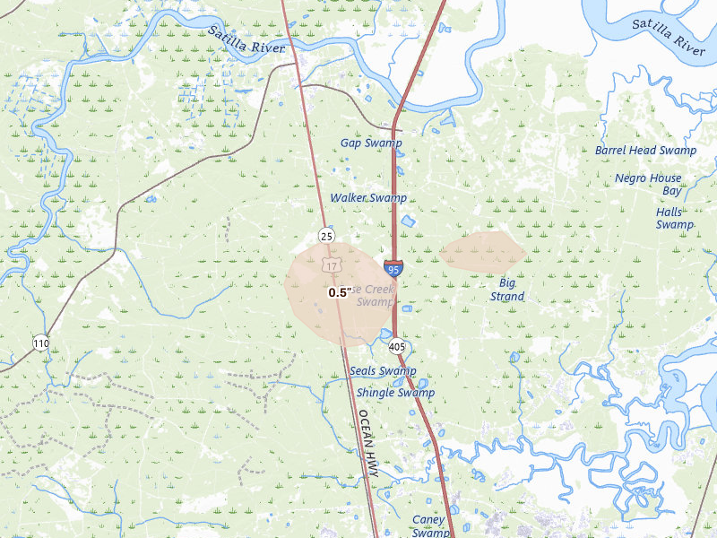 Radar-estimated hail-size map of the storm over Woodbine, GA