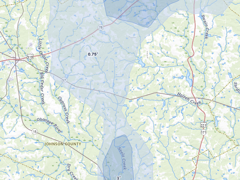 NEXRAD radar-signature map of the hail storm over Wrightsville, GA on Jul 5, 2026