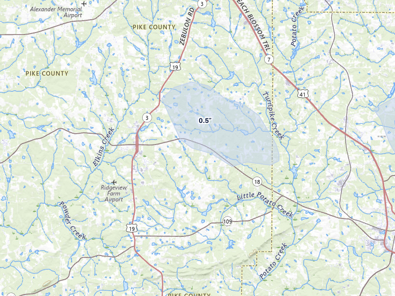 NEXRAD radar-signature map of the hail storm over Zebulon, GA on Apr 28, 2026