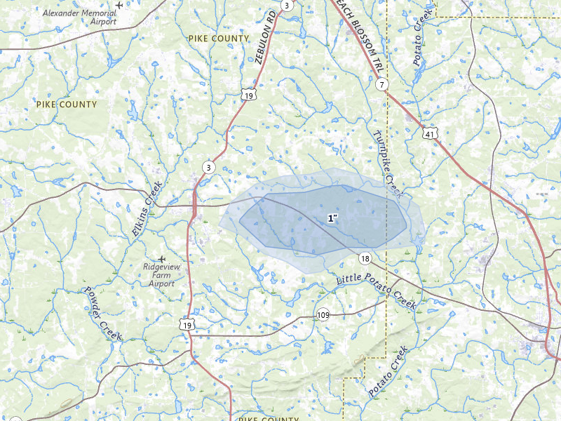 NEXRAD radar-signature map of the hail over Zebulon, GA