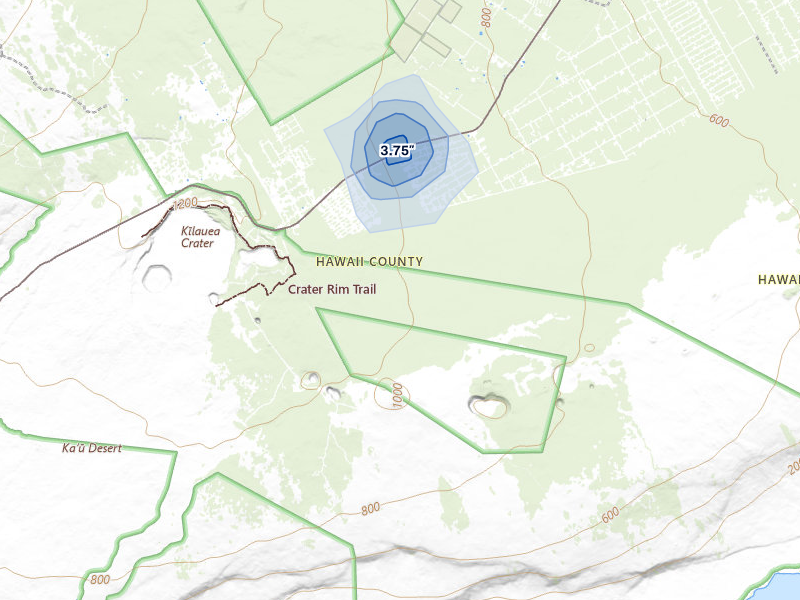 NEXRAD radar-signature map of the hail storm over Pahoa, HI on Mar 23, 2026