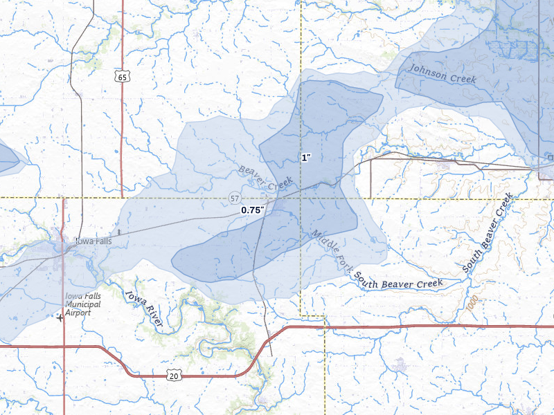 NEXRAD radar-signature map of the hail storm over Ackley, IA on May 15, 2026