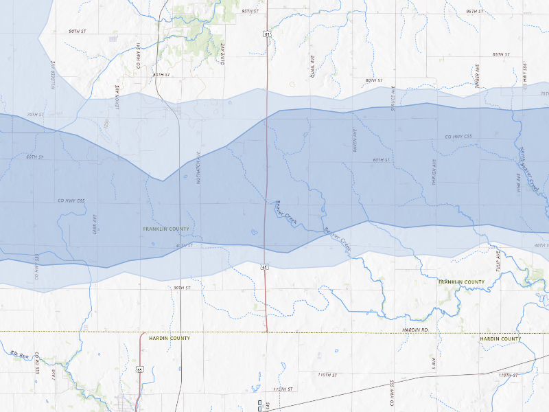 NEXRAD radar-signature map of the hail storm over Ackley, IA on Sep 4, 2026