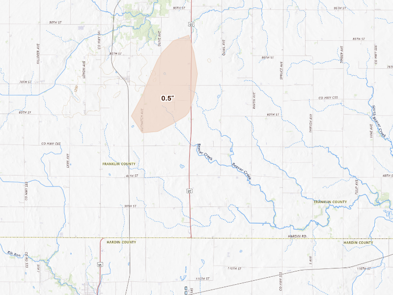Radar-estimated hail-size map of the storm over Ackley, IA