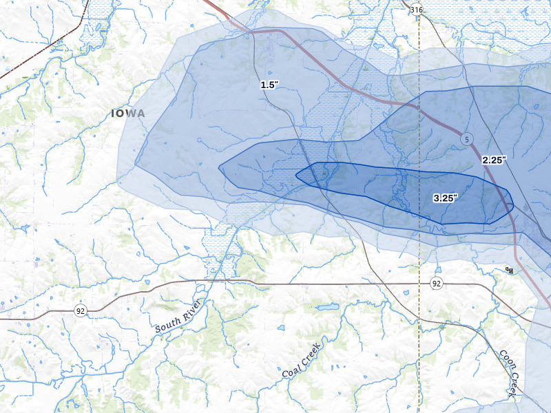 NEXRAD radar-signature map of the hail storm over Ackworth, IA on Jun 5, 2026