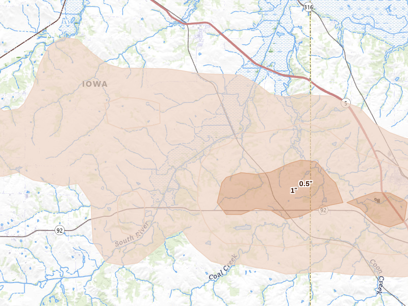 Radar-estimated hail-size map of the storm over Ackworth, IA