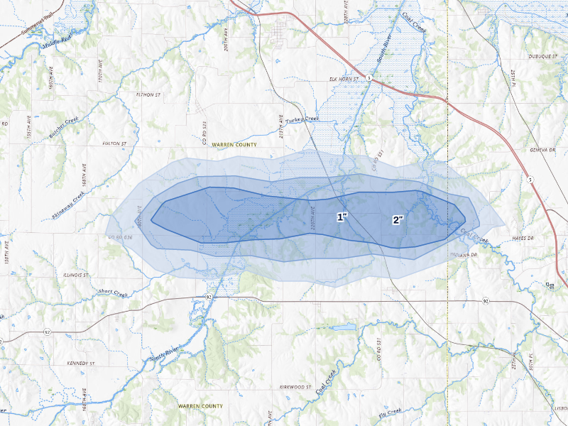 NEXRAD radar-signature map of the hail storm over Ackworth, IA on Sep 8, 2026